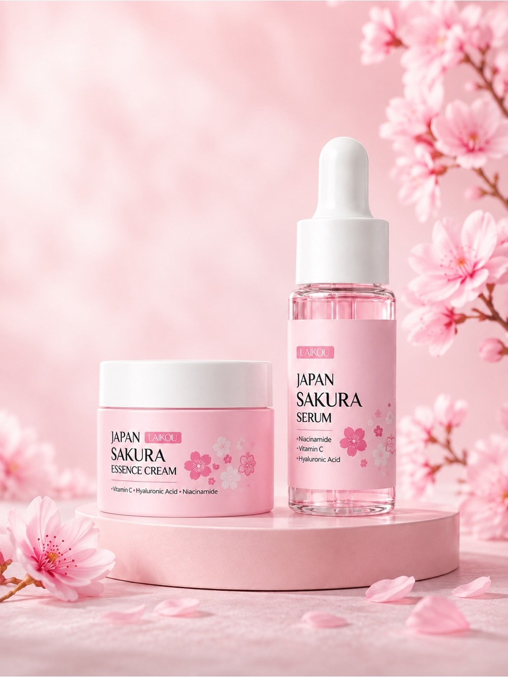 Aiko Japan Sakura Serum & Essence Cream - Pink Sakura Skincare Duo